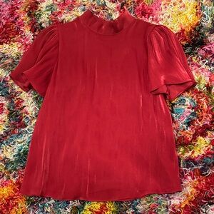 Metallic Red Bell Sleeve Blouse | Never Worn
